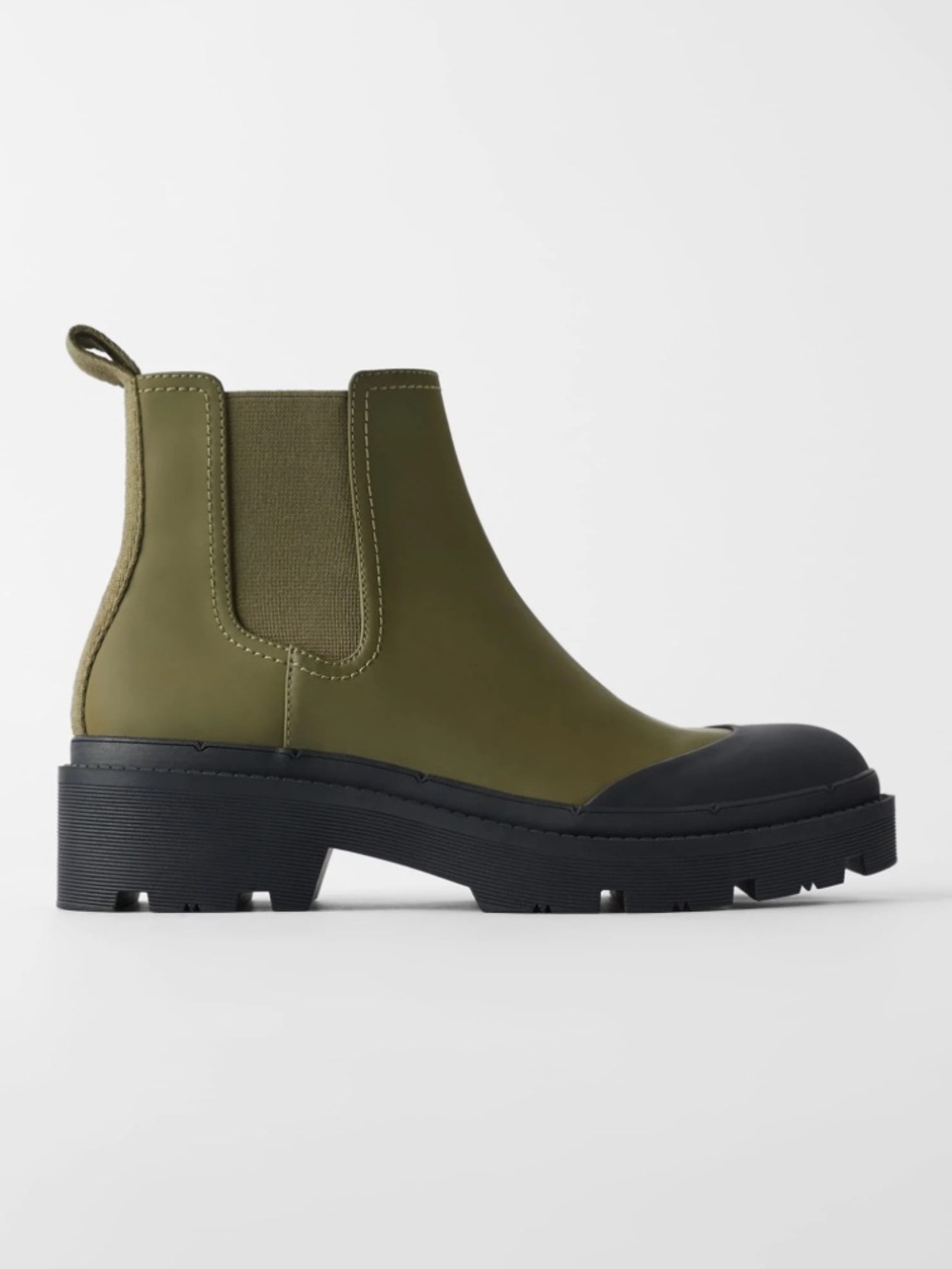 ZARA Size 37 US Women 6.5 Low-heeled Technical Ankle Boots Rubber Green Lug Sole